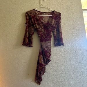 Vintage asymmetrical burgundy paisley blouse